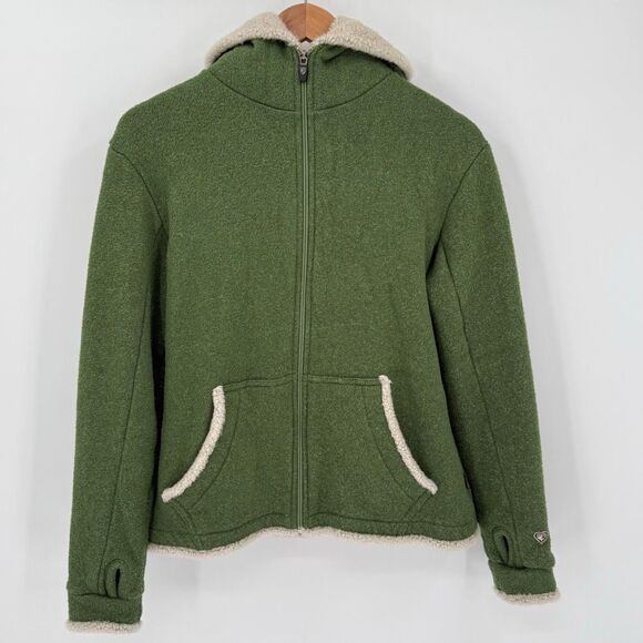 Kuhl Apres Alfpaca Fleece Hoodie Sweater Jacket Green Women Large - Picture 1 of 8